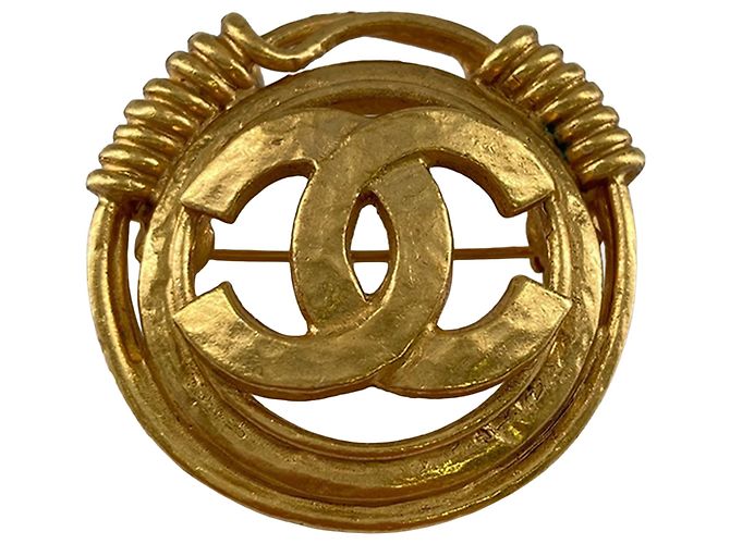 Chanel CC Runde Brosche Gold Gold Plated Golden