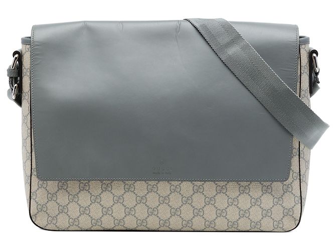 Borsa a tracolla con patta Gucci Beige GG Supreme e vitello
