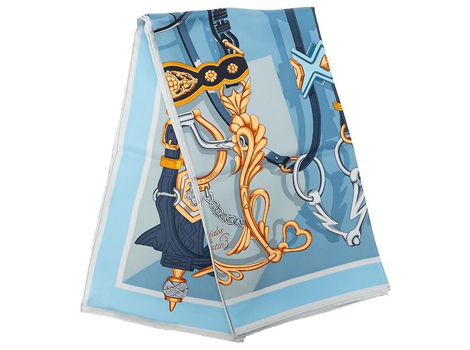 Lenço de seda Hermès Blue Brides et Destin 90 Azul Azul claro