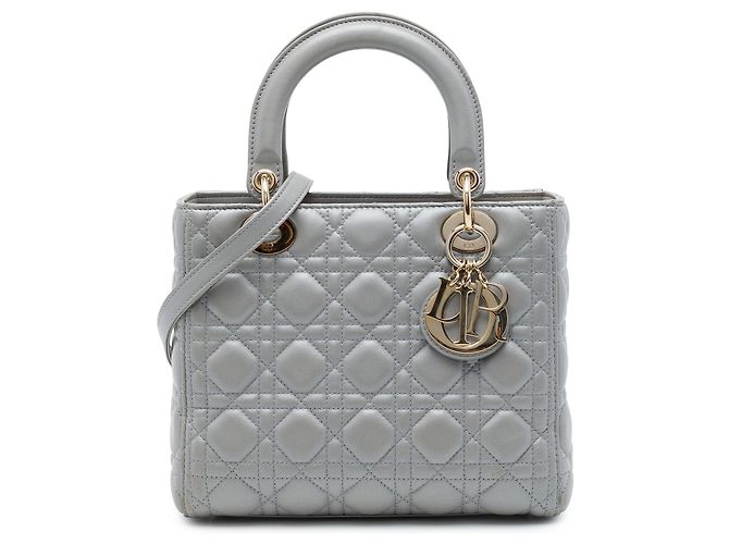 Autre Marque Dior Gray Medium Pearlescent Lambskin Cannage Lady Dior Marrom