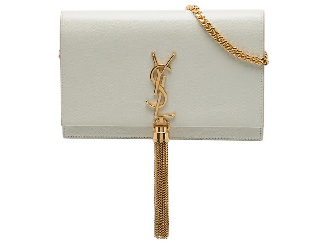 Autre Marque Saint Laurent White Grain de Poudre Monogram Kate Tassel Wallet on Chain Branco Fora de branco