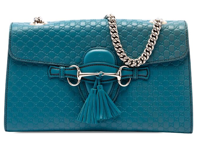 Bolsa de Ombro Gucci Emily Medium Microguccissima Azul