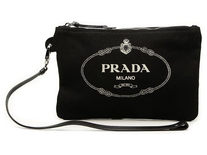 Pouch da polso Prada in tela Canapa logo nera Nero