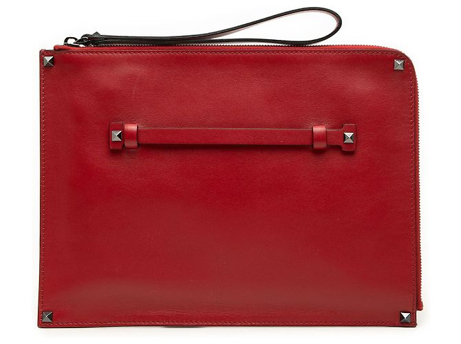 Clutch de muñeca Rockstud en cuero rojo Valentino Roja