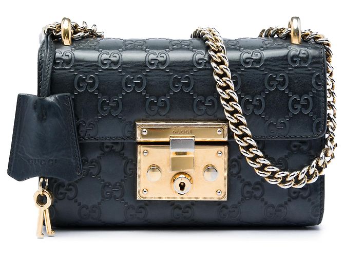 Padlock Gucci Borsa a Tracolla Small Guccissima con Lucchetto Nera Nero