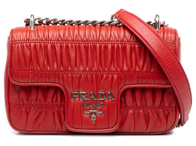 Prada Red Nappa Gaufre Chain Flap Rouge