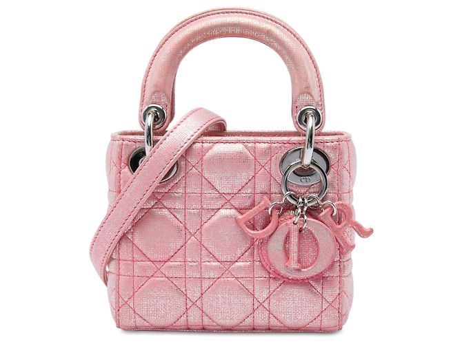 Dior Pink Micro Metallic Iridescent Lambskin Cannage Lady Dior