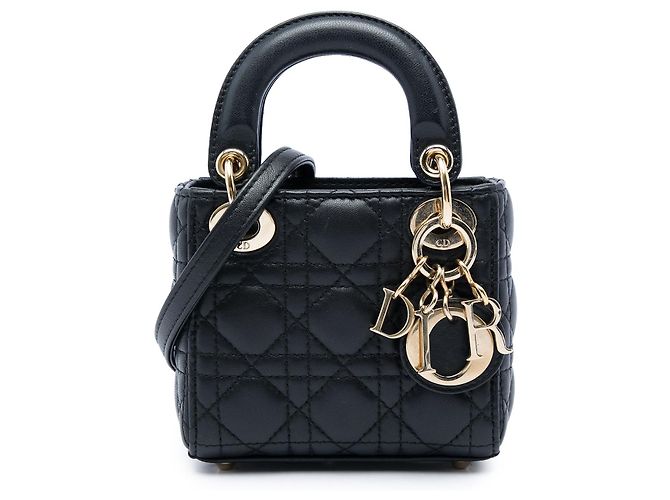 Autre Marque Dior Black Micro Lambskin Cannage Lady Dior Noir