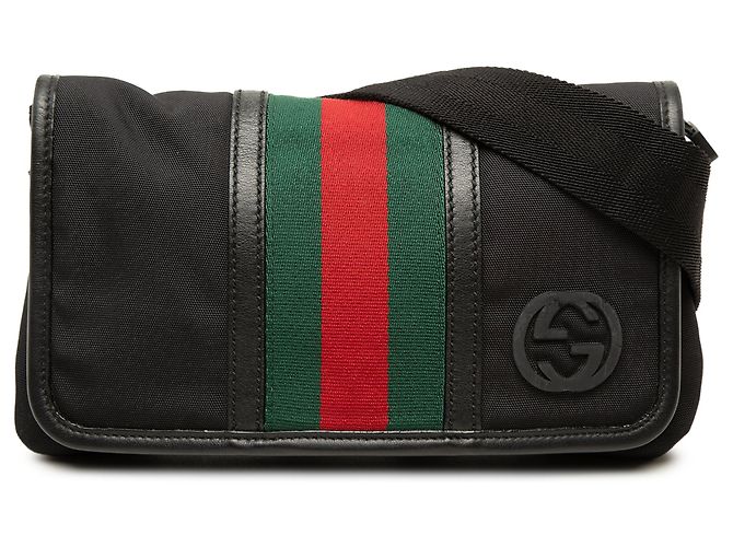 Borsa a cintura Gucci in nylon nero con G intrecciate e banda Web
