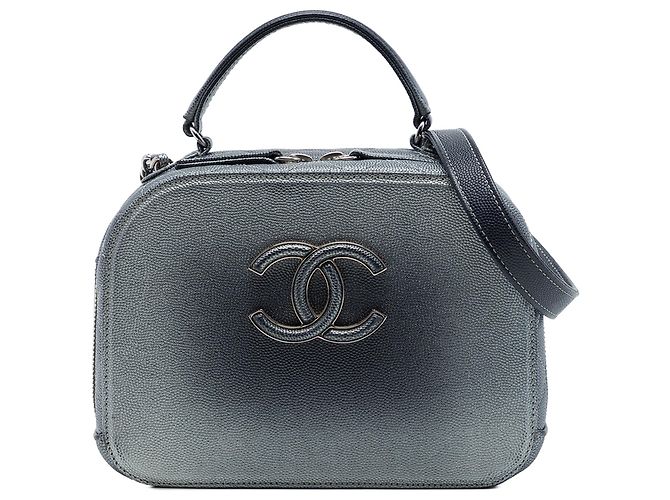 Chanel Gray Small CC Quilted Metallic Caviar Coco Curve Vanity Case Marrone Grigio antracite