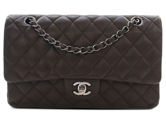 Chanel Brown Medium Classic Lambskin Double Flap Marrom Castanho escuro