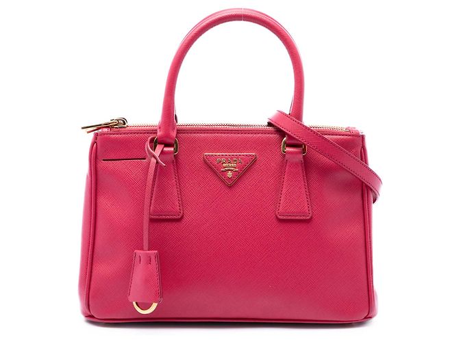 Prada Bolsa Mini Saffiano Lux Galleria Double Zip Rosa