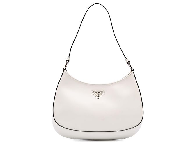 Bolsa de Ombro Prada Cleo em Couro Spazzolato Branco