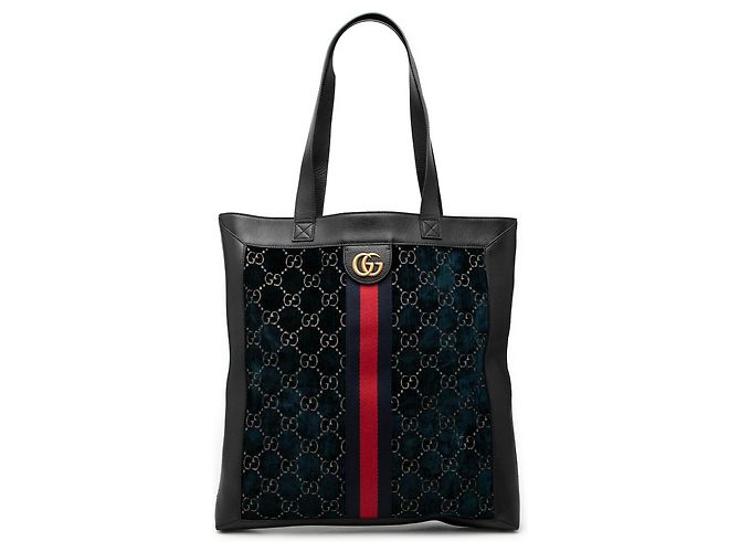 Tote Gucci Ophidia Large in velluto blu con banda Web GG Blu navy