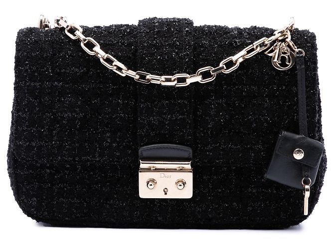Autre Marque Dior Black Medium Tweed Cannage Miss Dior Flap Nero