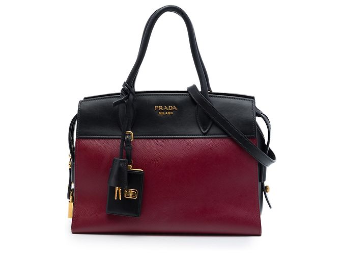 Prada Esplanade Satchel aus rotem Saffiano- und City-Kalbsleder Bordeaux