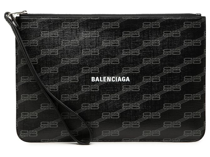 Clutch de muñeca Balenciaga Black BB Monogram Coated Canvas Negro