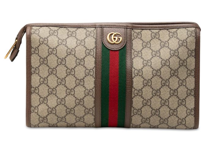 Gucci Beige GG Supreme Web Ophidia Clutch