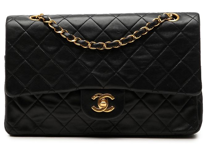 Chanel Black Medium Classic Lambskin Double Flap Nero