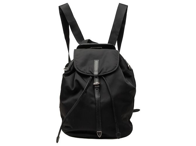 Prada Black Saffiano Trimmed Tessuto Backpack