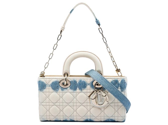 Autre Marque Dior White Medium Denim Cannage Tie Dye Lady D Joy Branco Fora de branco