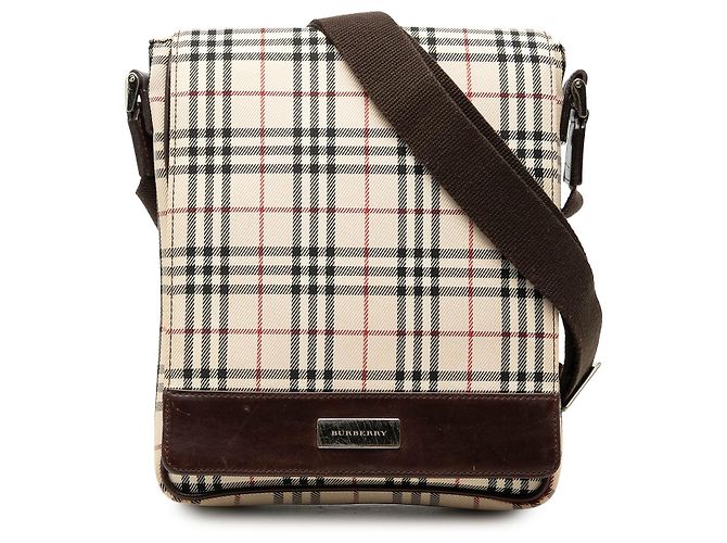 Borsa a tracolla con patta Burberry Beige House Check Canvas