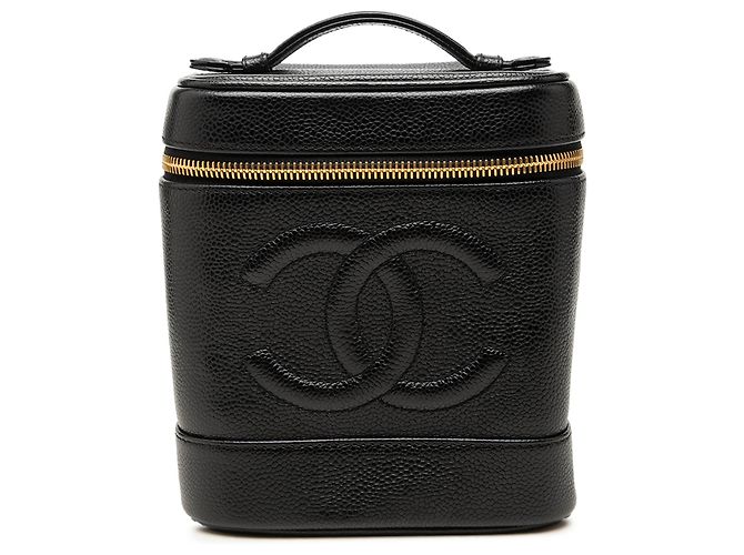 Chanel Black CC Caviar Vanity Case Schwarz