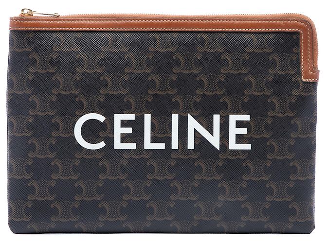 Céline Pochette Celine Small Triomphe en toile enduite marron Marron foncé