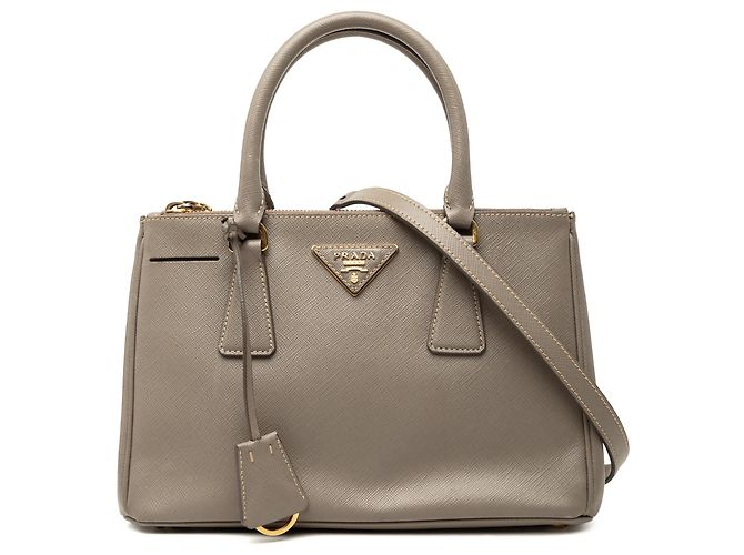 Prada Sac à main Mini Saffiano Lux Galleria Double Zip Marron Taupe