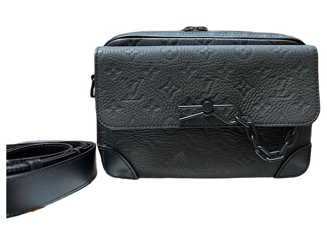 Louis Vuitton Steamer Embossed Leather Messenger Bag Black