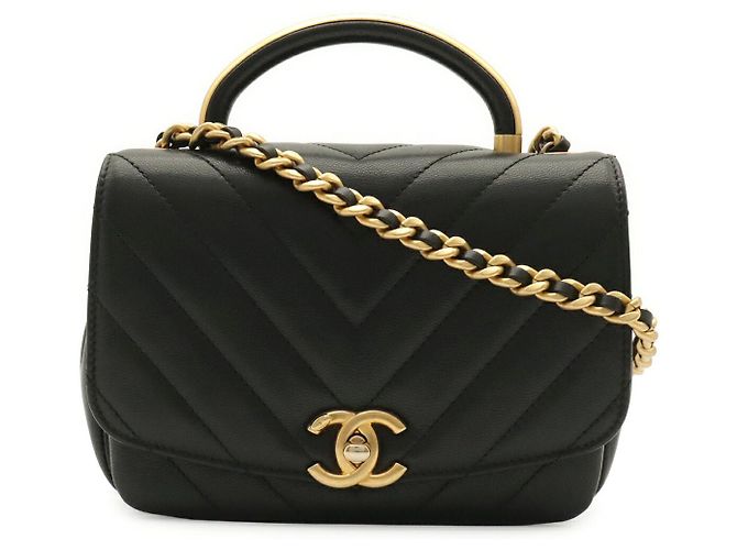 Chanel V-Stitch Top Handle 2-way Chain Shoulder Bag Black