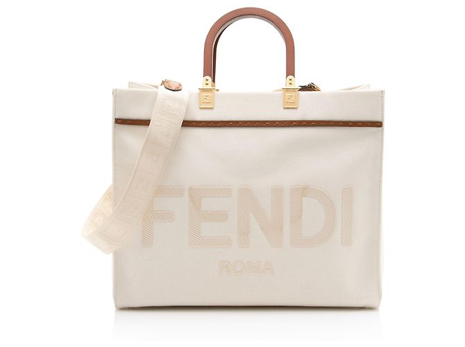 Sac Shopper Fendi Canvas Sunshine Medium Marron Beige