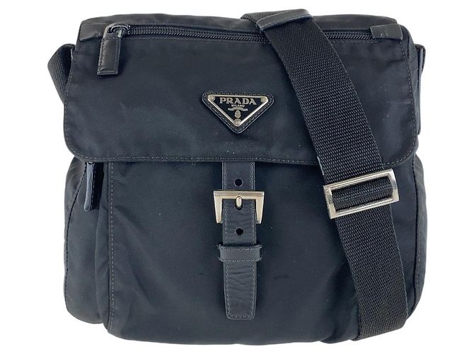 Borsa a tracolla Prada Tessuto con logo triangolare Nero
