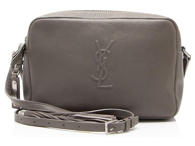 Autre Marque Bolsa Lou Camera Bag em couro de bezerro com monograma Saint Laurent Cinza