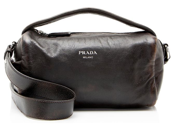 Borsa a tracolla Prada in Nappa invecchiata Marrone