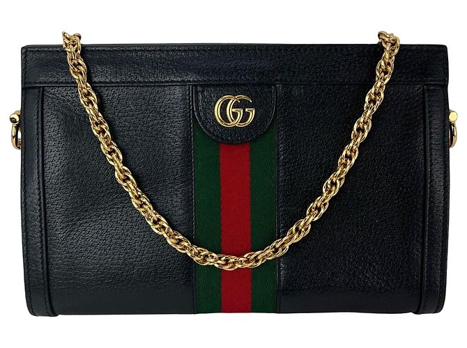 Bolsa de Ombro Gucci Ophidia em Couro com Faixa Web Preto