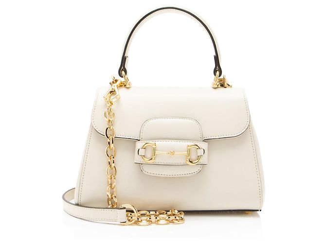 Gucci Leather Horsebit 1955 Mini Chain Top Handle Branco