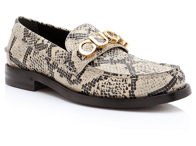 Mocassins Gucci en cuir embossé python avec logo - Taille 7.5 / 37.5 Marron Beige