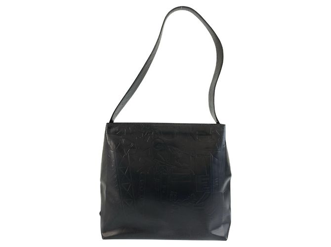 Prada Embossed Triangle Logo Shoulder Bag Black