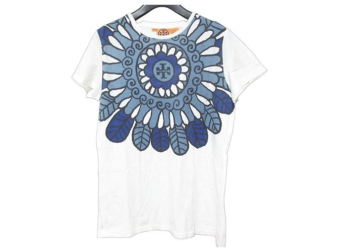 Tory Burch T-Shirt aus Baumwolle mit Logo-Print Weiß Blau