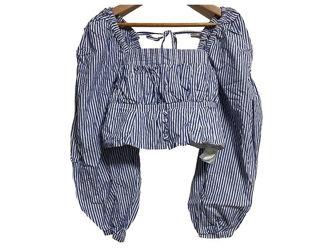 Autre Marque Snidel Gestreifte kurze Bluse mit eckigem Ausschnitt Blau