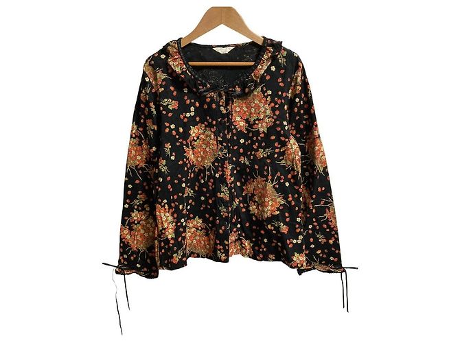 Autre Marque Blusa de algodão de manga comprida com babados e estampado de morango PINK HOUSE Preto Vermelho