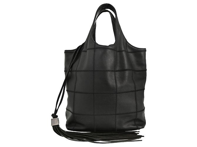 Chanel Square Stitch Tassel Hobo Quilted Leather Small Noir