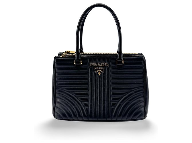 Tote Prada Double Zip Diagramme em couro acolchoado Medium Preto
