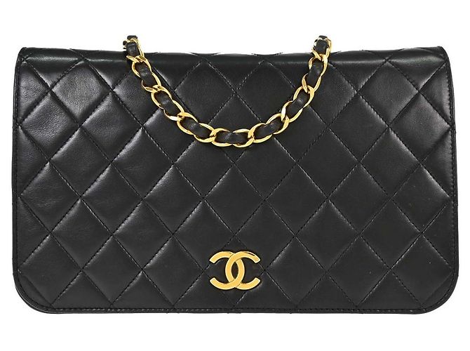 Chanel Vintage Full Flap Quilted Lambskin Medium Noir