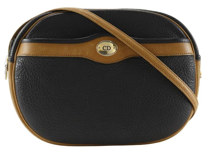 Bolsa de ombro Christian Dior CD em couro Preto