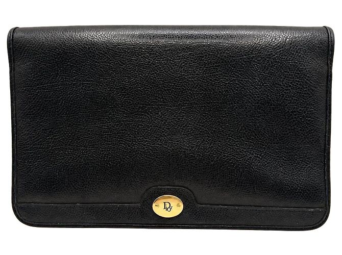 Christian Dior Logo Leder-Clutch Schwarz