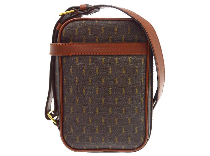 Autre Marque Saint Laurent Le Monogramme Monogram All Over Coated Canvas and Leather Small Marron