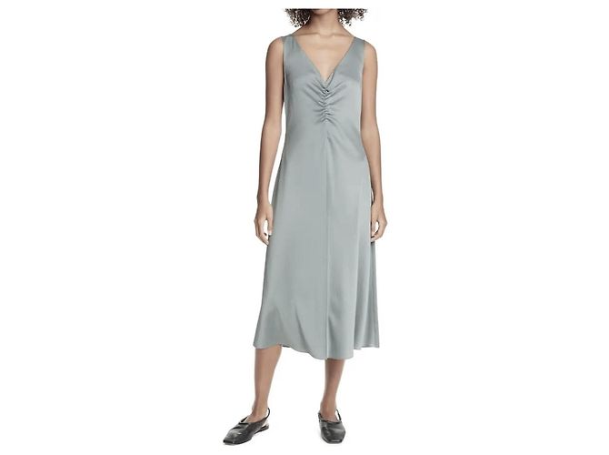 Vince Vestido sin mangas con escote doble en V y fruncido Azul claro