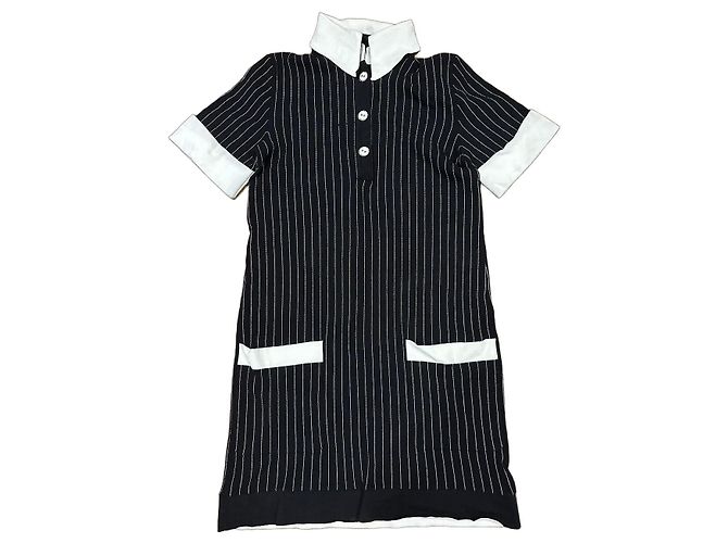Chanel Vestido Mini de Rayas Diplomáticas Blanco y Negro